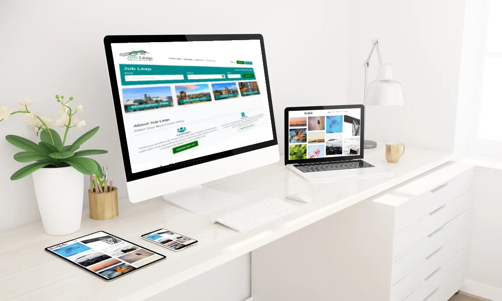 A job board running across desktop, laptop, tablet and mobile devices